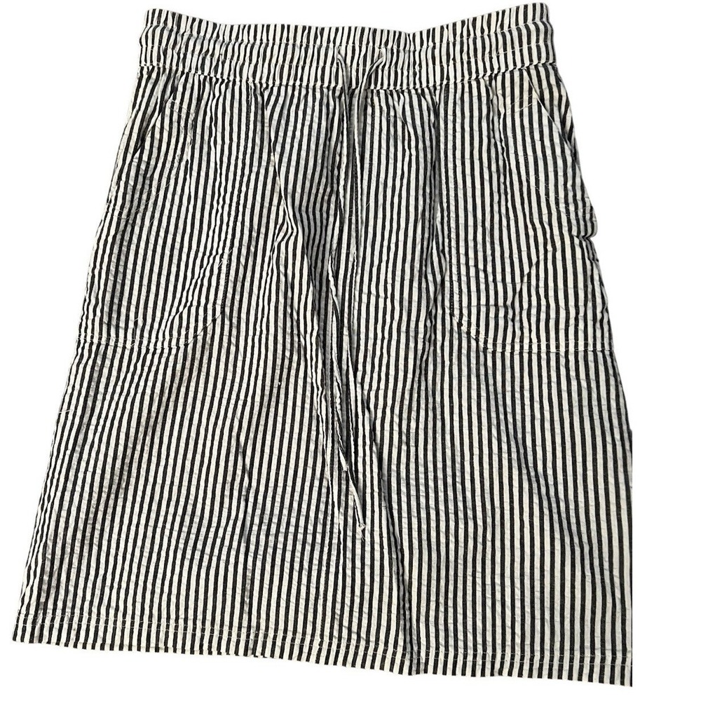SW New York Womens Black White Striped Seersucker Skirt Drawstring Waist Medium